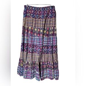 Vtg. Carole Little Tiered Maxi Skirt Bohemian Size 10 cotton Geo Mix prints